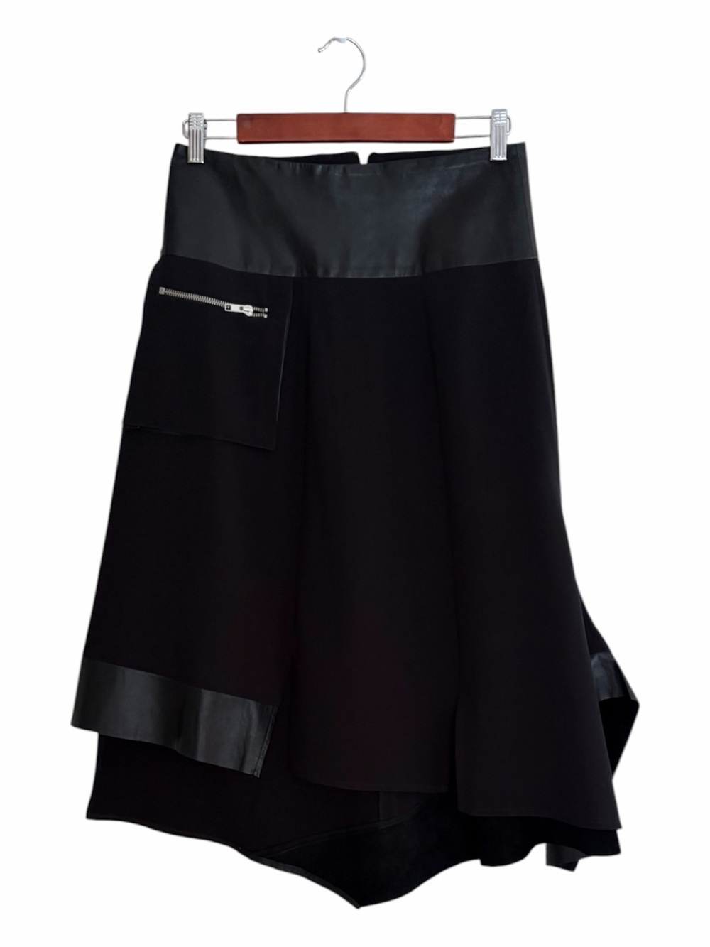 Ivan Grundahl Black Asymmetrical Leather Trim Avant Garde Skirt 36